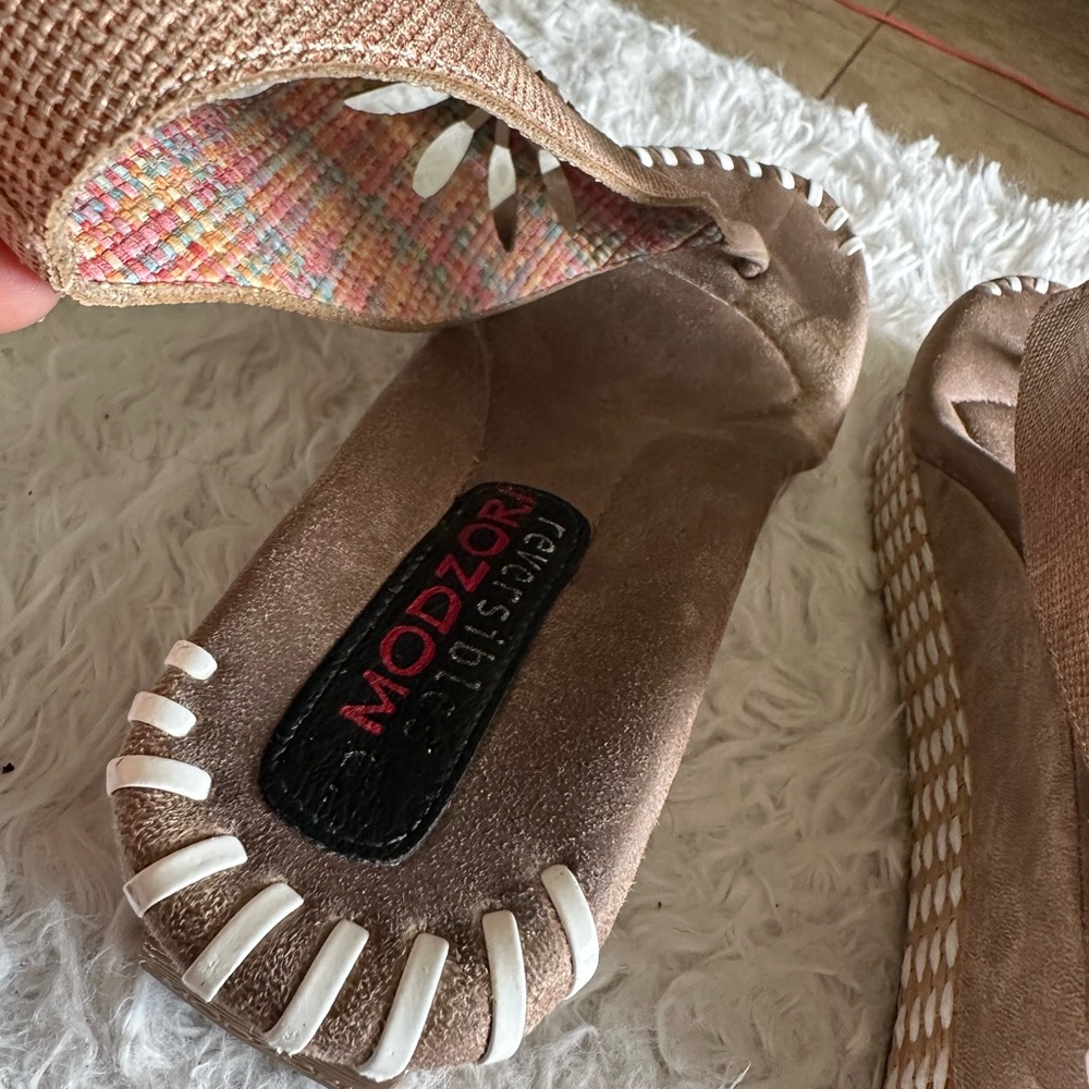 Modzori Reversible Flora-2 Sandals Sz 9 Women Cork Retro Boho Thong Cutout Wedge - Picture 8 of 15